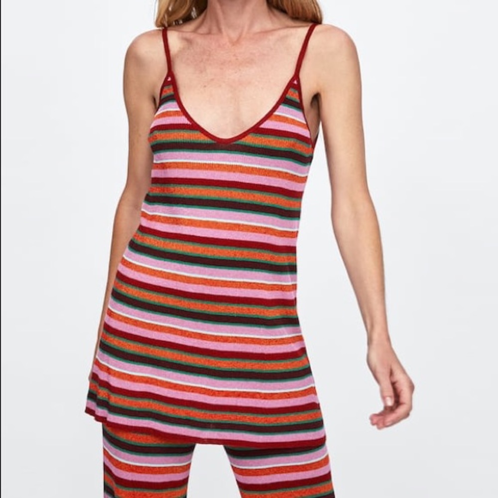 NWT ZARA STRIPED  TOP WITH METALLIC THREAD